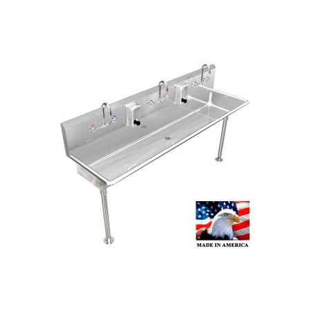 Best Sheet Metal. BSM Inc. Stainless Steel Sink, 3 Station w/Manual Faucets, Straight Legs 72"L X 20"W X 8"D 032M72208L